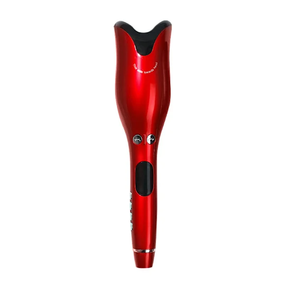 Automatic Hair Curler Ceramic Curling Iron with LCD Display Rotating Constant Temperature Wavy Curling Iron Red EU Plug