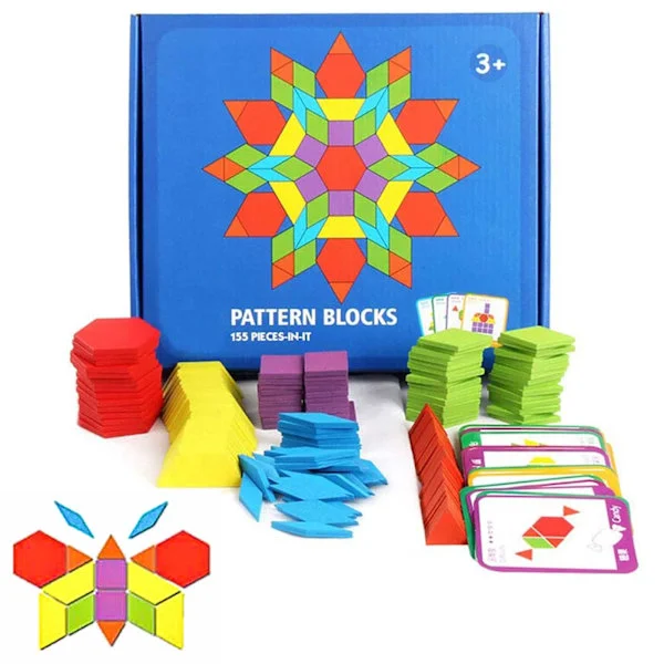 Treklosser med mønster, formpuslespill, klassisk tangram geometrisk hjernetrimleke, STEM-leke, inkluderer 24 kort.*-YH-