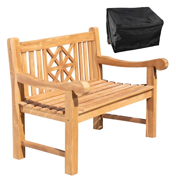 Teak Sofa 120 cm - Trädgårdsmöbler - inklusive skyddsskydd för hållbarhet | Innehållsuppsättning: Florida