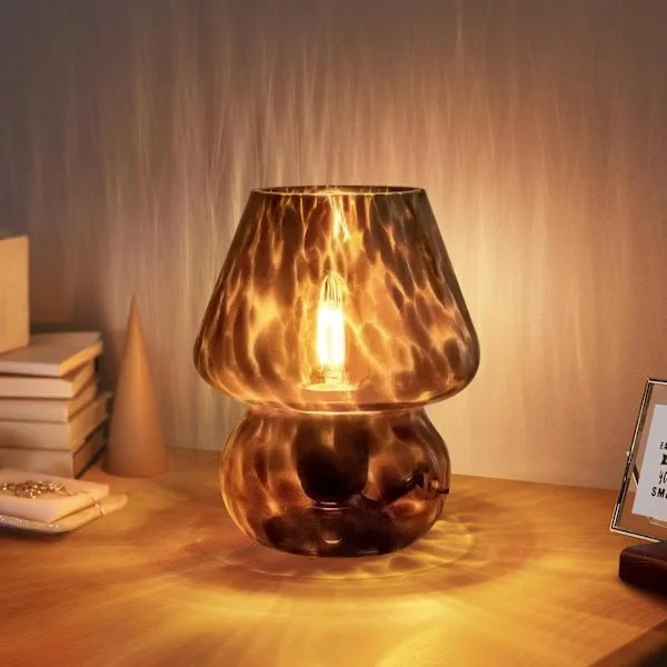 Sopplampe, liten vintage bordlampe for nattbord, gjennomsiktig glass sengelampe-FA-