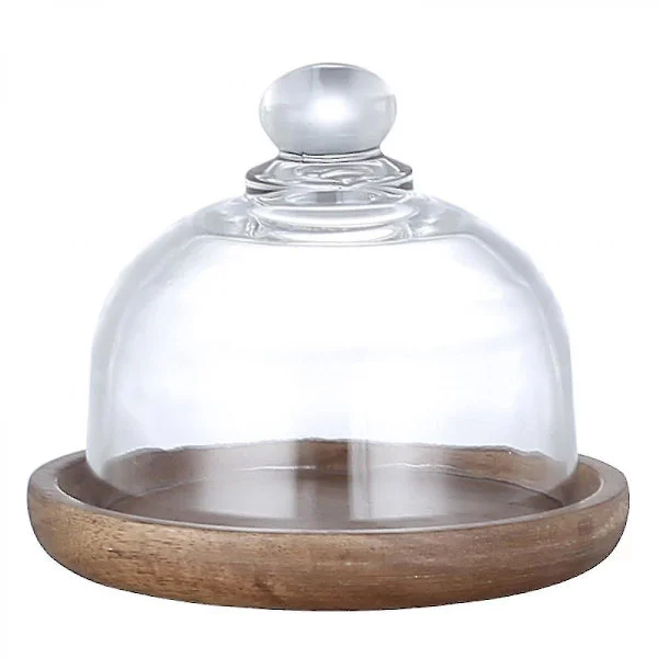 Glasskuppel med trebase Mini kakefat Glassdisplaykuppel Klokke Klar glasskuppel Lokk for dessert Ost Godteri Sukkulenter