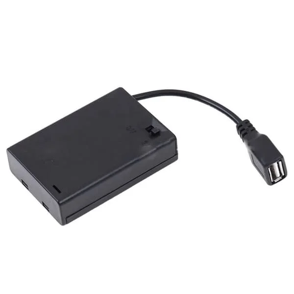 3XAA Batteriboks med deksel og bryter koblet til USB-kontakt USB-kontakt Batteriholder