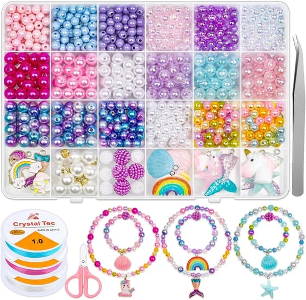 773 stk. havfrue-charme DIY perlesæt til børn og piger med perle-søstjerner og skaller med havfrueperler til fremstilling af armbånd og halskæder