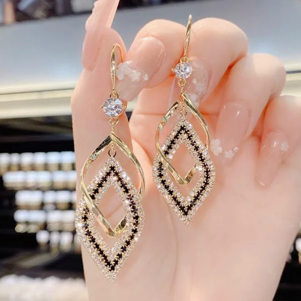 Linjära virveltråd bohemiska boho 14K guld diamanter örhängen allergivänliga örhängen modesmycken