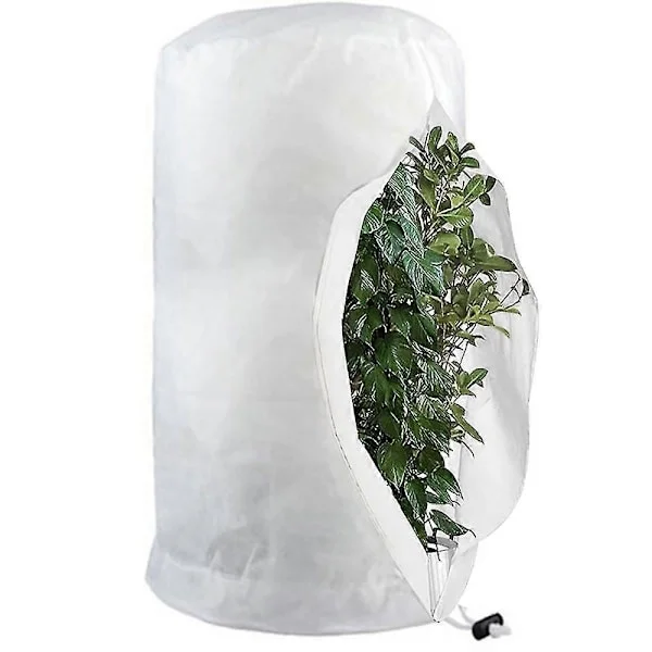 Frostbeskyttelsesposer for planter, gjenbrukbare plantebeskyttelsesposer med snøring, hagefleeceposer vinter White_yux