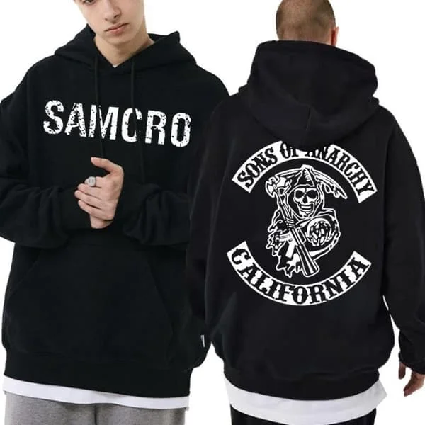 Sons Of Anarchy Samcro Hoodie Dobbeltsidig Print Hoodie Trøje Top Sort