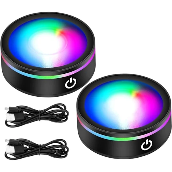 LED-lyssokkel, 2-pakning flerfargede lampeholdere, utstillingssokkel for 3D-glasskrystaller med fargeendring