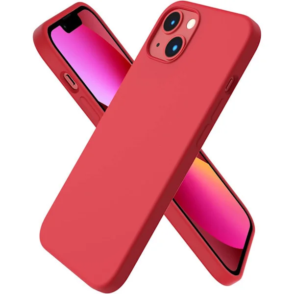 iPhone 13 Cover, Flydende Silikone Cover til 6,1 Tommer iPhone 13, Ultratyndt Cover, Fuld Dækning Stødsikkert Beskyttende Blødt Cover Rød Rød Rød