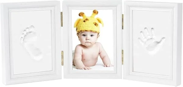 (3 dele, hvid) Baby Fodaftryk Ramme - Baby Håndaftryk Fodaftryk Fotoramme Sæt til Drenge Perfekt Babyshower Gave