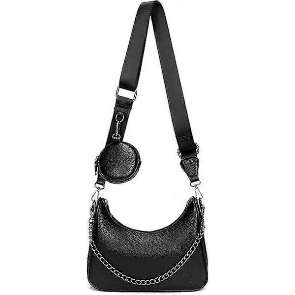 Small Crossbody Bag for Women, Multifunctional Soft Shoulder Bag, Lightweight Retro Handbag with 2 Pieces, Black_tfrf