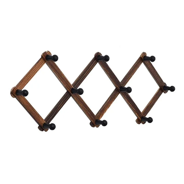 Wooden Accordion Wall Hook for Home Organization Elegant Expandable Coat Rack Vertical Clothes Hanger Multicolored 32 Carbonization
