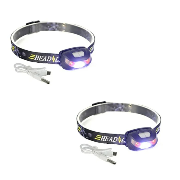 LED Pannlampa Uppladdningsbar 2-pack Super Stark Pannlampa med Rött Ljus och 5 Lägen för Camping & Vandringsutrustning, IPX4 Vattentät