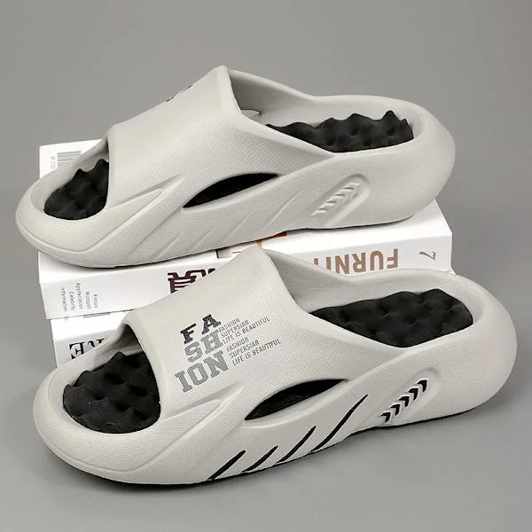 Summer Massage Slippers Men Indoor Outdoor Beach Shoes Soft Sole Casual Slippers Men Flip-flops Men's Sandals Grey Black