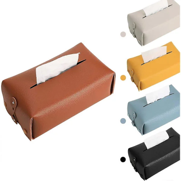 Leather Tissue Box Holder, Rectangular Square, Tissue Box Cover for Car, Home, Bathroom, Bedroom, Office, Nightstand, Desk and Table (03 Brown)