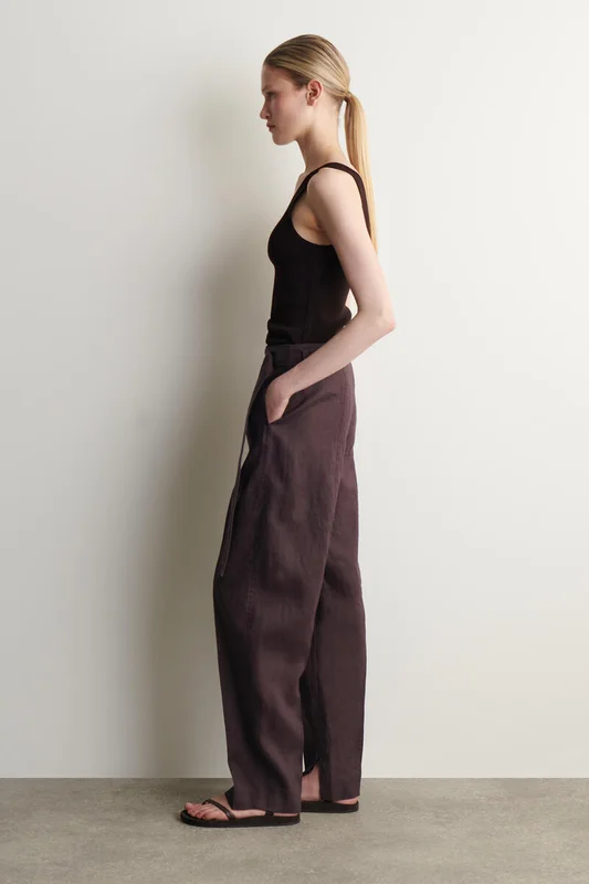 COS Belted Linen Barrel-Leg Trousers in Red - Women