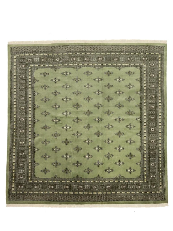 Oriental Bukara 2Ply Alfombra 240X240 Cuadrada Verde/Amarillo Oscuro Lana