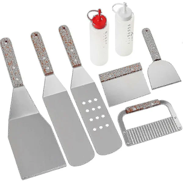 8 st Bbq Tillbehör Kit - Professionella Kraftiga Grillspatlar i Rostfritt Stål - Perfekt För Teppanyaki, Grillning Och Stekbord--