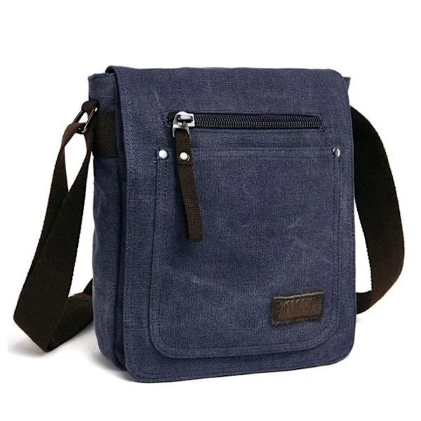 Retro Men's Canvas Small Briefcase Casual Cross Body Messenger Shoulder Bag Everyday Bag Laptop Bag, Blue