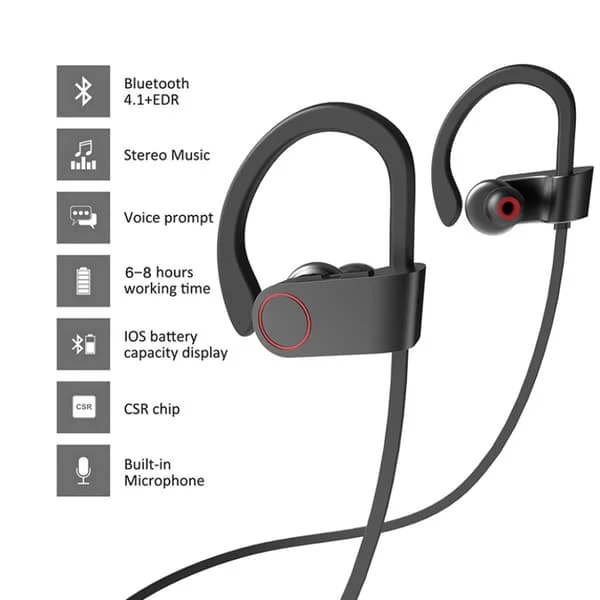 Sportørepropper med mikrofon, svettebestandige in-ear-hodetelefoner med ørekrok, løpehodetelefoner for trening, treningsstudio, kompatibel med iPhone,