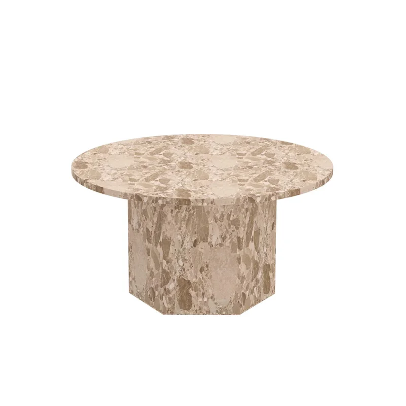 Naxos Sofabord i Latte Marmor Ø80x42cm - Rundt Stuebord med Unik Marmorplade & Lakeret Bordplade - Elegant Design