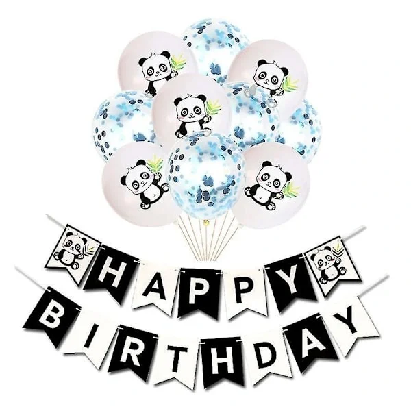 Panda Tema Fødselsdagsfest Balloner Glitter Konfetti Balloner Latex Balloner Sæt Panda Banner Feriefest (blå)
