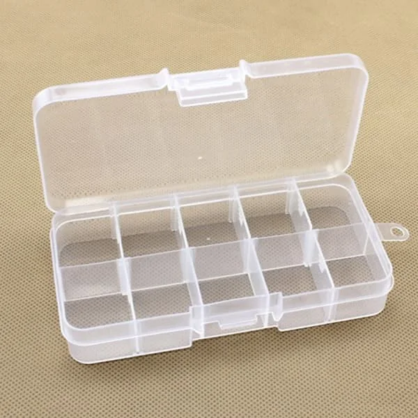 【HT】10-gitter klar plastik organizer smykkeopbevaringsboks med aftagelig gitterbeholder til perler øreringe
