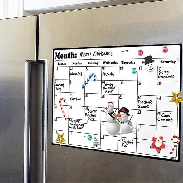 Magnetic Whiteboard Fridge Calendar - Meal Planning & Shopping List Whiteboard - Memo Board & Family Planning Notice Board - Weekly