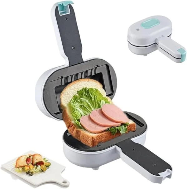 Mini Sandwichmaker og Vaffeljern – 3-i-1 Frokostmaskin, Kompakt Panini-presse med Non-Stick Plater, 110V for Hjem, Hybel, Lite Kjøkken