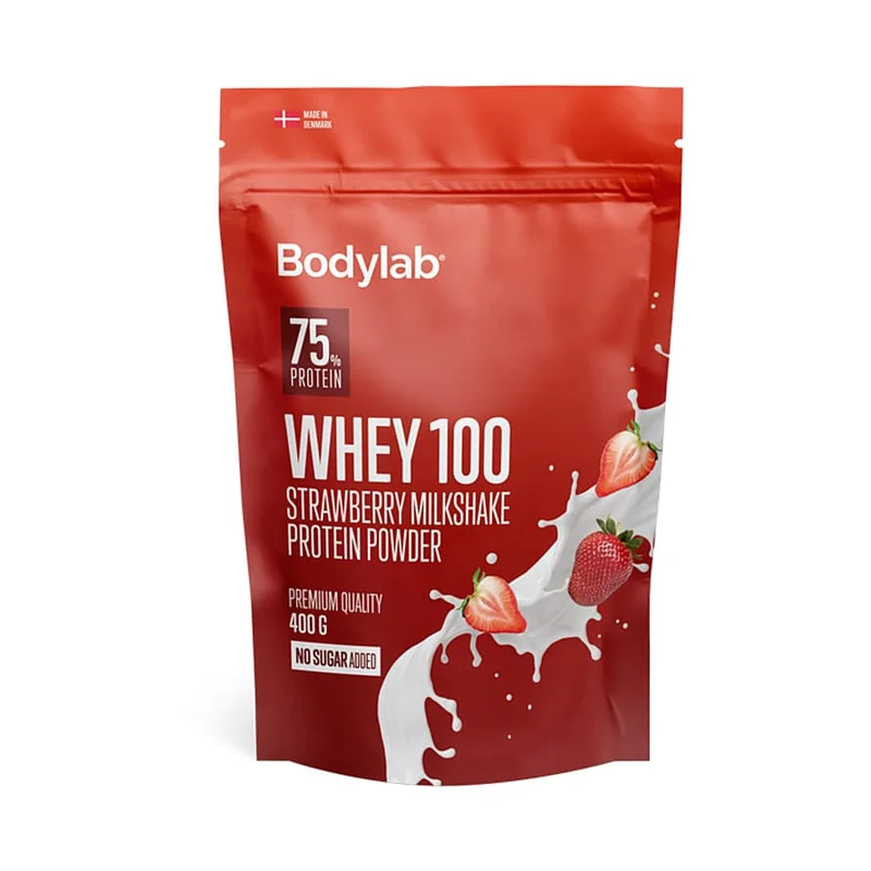 Bodylab Whey 100 Proteinpulver 400 g Strawberry Milkshake, Sport & Velvære, Protein & Energi, Proteinpulver