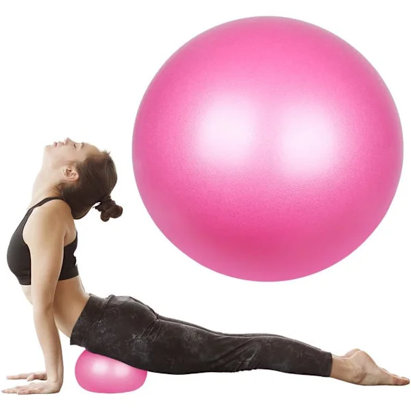 Pilatesball, 25 cm, sklisikker og eksplosjonssikker treningsball, yogabalansball, med oppblåsbart sugerør, rosa