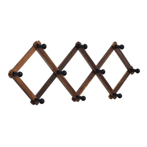 Wooden Accordion Wall Hook for Home Organization Elegant Expandable Coat Rack Vertical Clothes Hanger Multicolored 32 Carbonization