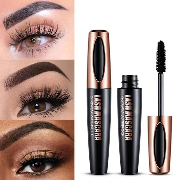 4D Silk Fiber Mascara, Vattentät Mascara, Volymgivande och Förlängande Fransar, Sminkverktyg