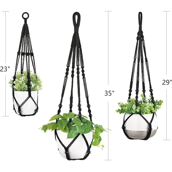 3 kpl makramee-amppeli sisäkäyttöön, riippuva istutusastia, kukkaruukun pidike puuvillaköydestä helmillä, ilman ruukkuja, 58cm/73cm/89cm, ruukut eivät