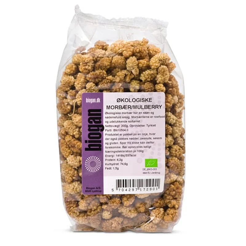 Spar 25% • Køb 2, Biogan Morbær rawfood Ø 200 g, Helse & Madvarer, Tørret Frugt & Nødder, Tørret Frugt