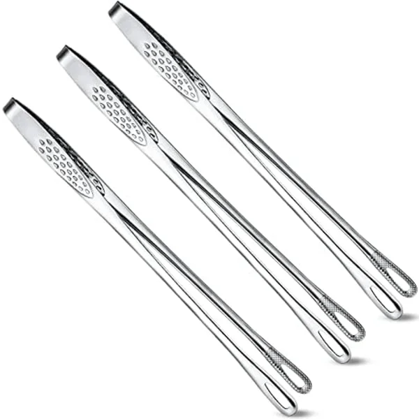 21cm 3-pack Koreanska och Japanska BBQ-tänger Rostfritt Stål Grill Köksmat Tänger Pincett Matlagningsklämma Verktyg för Sal