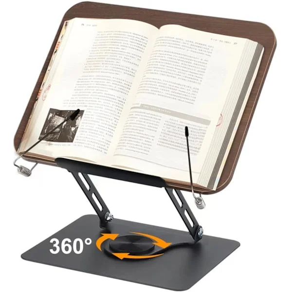 Book Stand for Reading, with 360° Rotatable Base, Foldable Stand, Height Adjustable for Sheet Music, Heavier Books, Laptop