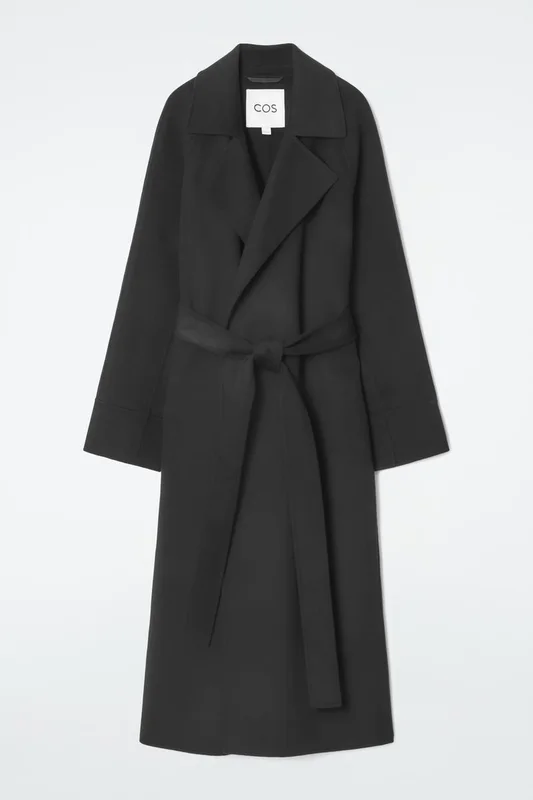 COS Women's Belted Double Faced Wool Long Coat in Black
