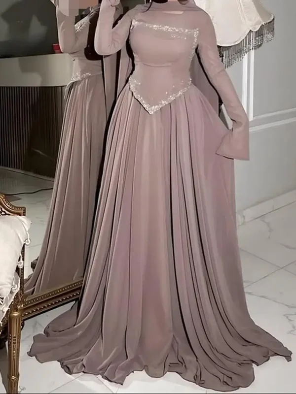 AliExpress - Damen Mode Pailletten Perlen Einfarbiges Langes Kleid Elegantes Hochzeitsgast-Kleid Lässiges O-Ausschnitt Schal Langarm Peplum-Kleid
