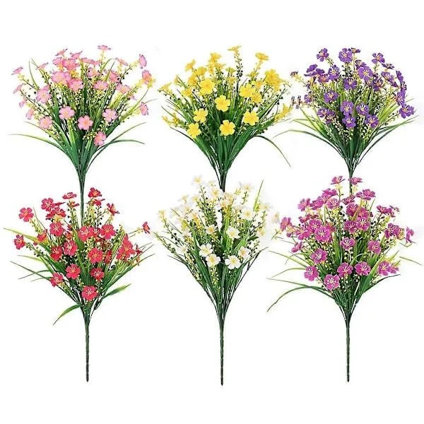 Outdoor, 6 Bundles Artificial Plants Outdoor, Fake Flowers, UV Resistant Artificial Plants, Outdoor