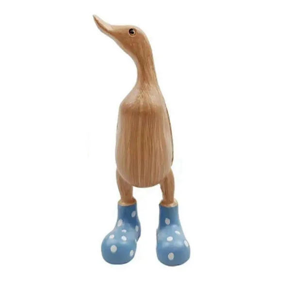 Resin Duck Statue Garden Sculpture Cute Cartoon Duck With Polka Dot Rain Boots Lucky Figurine Blue-M (FMY)