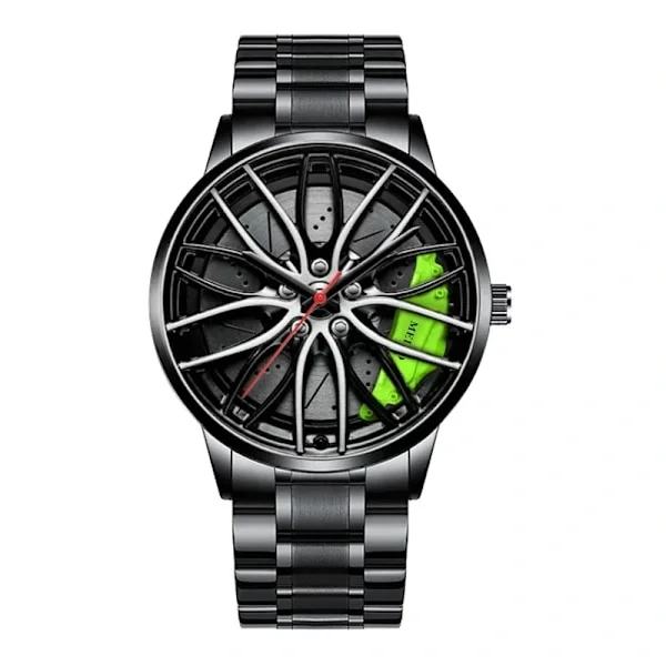 Lyxiga herrklockor Sportbilsklockor 3D Sportfälgsnav Hjul Armbandsur Bil Quartz Herrklockor Kreativ Relogio Masculino grön