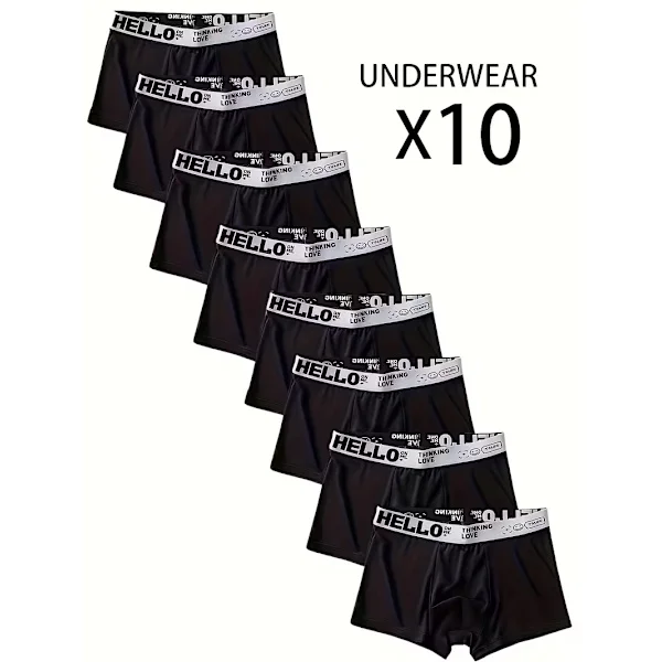 10-pakning "Hello"-trykte boksershorts for menn, komfortabelt sportsundertøy, stilig, pustende, svært elastisk, hurtigtørkende sportsundertøy