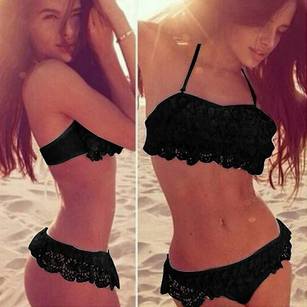 [LCS] Sexet kvinder bikinisæt Bandage Halter Push Up Polstret badedragt badetøj strandtøj Trikini-dragt