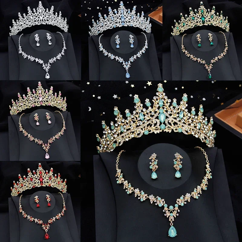 AliExpress - Barock Grüne Farbe Kristall Brautschmuck Sets Braut Tiaras Krone Halskette Ohrringe Hochzeit Dubai Schmuck Set für Party Prom