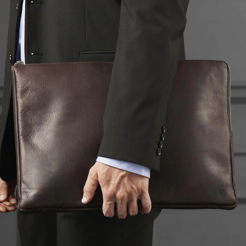 Montreal Brown Leather Laptop Sleeve for Men - Laptop sleeves