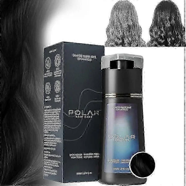 Polar Haircare Instant Dye Shampoo Naturlig Hårfarve Shampoo til Grå Dækning, Passer til Kvinder og Mænd (Sort)