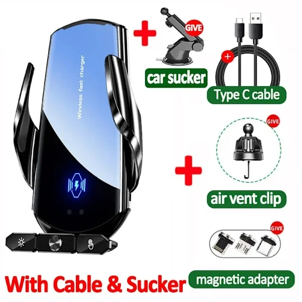 Trådlös Laddare Bil Auto Magnetisk Luftventil Telefonhållare För iPhone 16 15 14 13 Samsung Xiaomi Induktion Snabbladdningsstation
