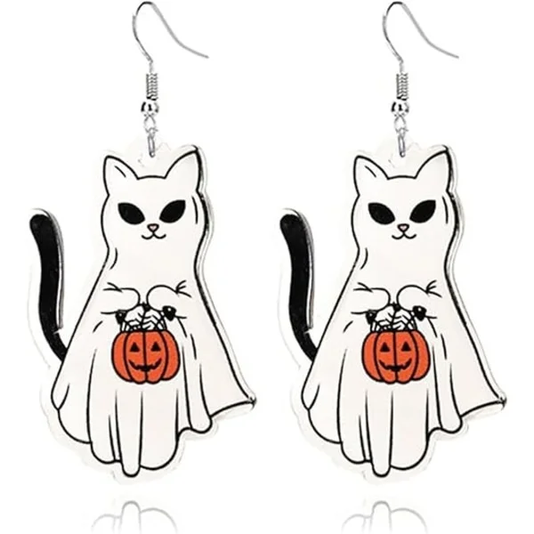 Halloween Söta Spöke Pumpa Örhängen för Kvinnor Tecknad Katt Spindel Örhängen Halloween Akryl Örhängen Roliga Örhängen