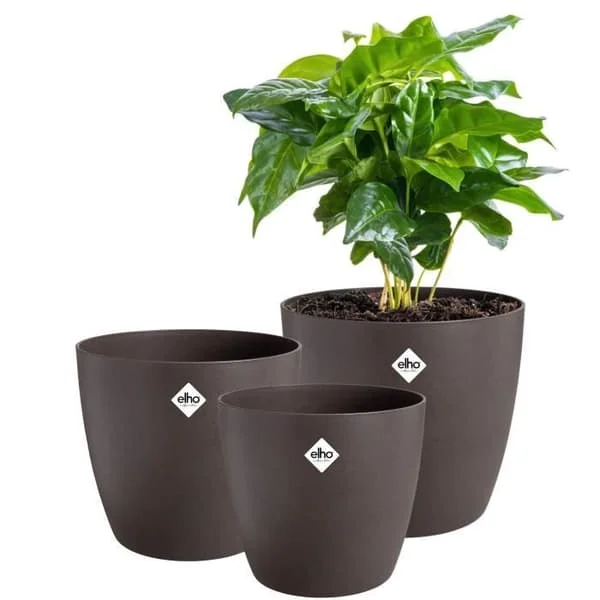 ELHO Set med 3 runda blomkrukor The Coffee Collection - Ø14xH12,6cm, Ø16xH14,7cm, Ø18xH16,8 cm - 7 L - Brun