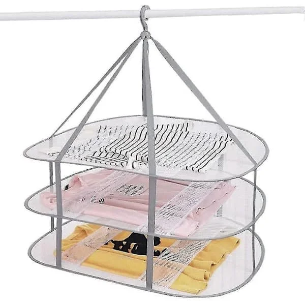 3-Tier Sweater Drying Rack, Hanging Clothes Dryer, Laundry Mesh Drying Rack, Foldable [D]